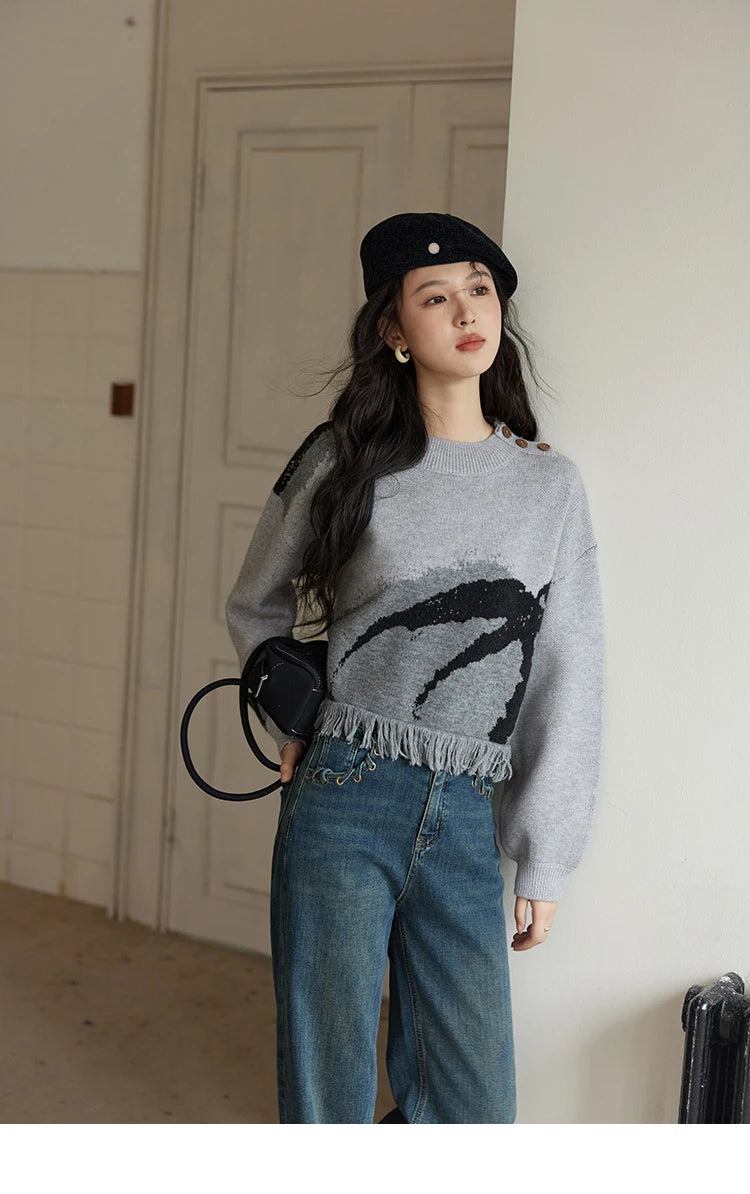 MISHOW Tassel Knitted Sweater Women Fashion Half High Neck Pullover Sweater 2024 Autumn Winter Premium Casual Top MXD43Z0680