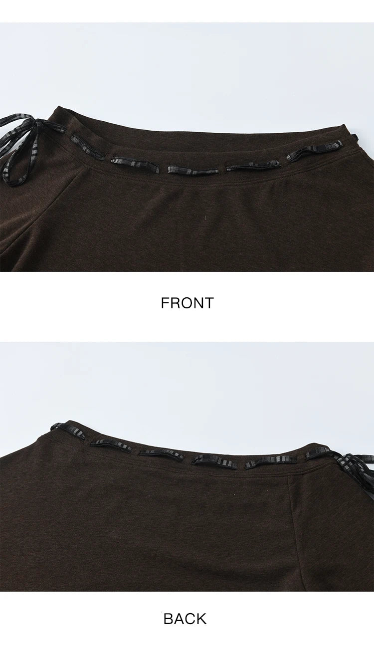 MISHOW Slant Shoulder Knitted Top for Women Autumn 2025 Drak Brown Plaid Strap Design Tops Casual Knitted Base Top MXE45T1402