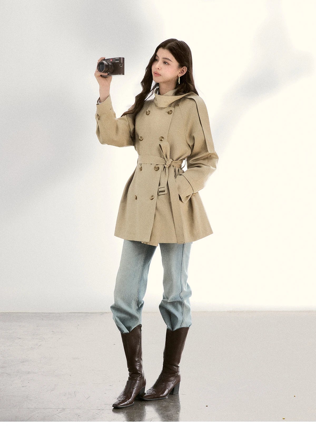 MISHOW Women's Double-Breasted Trench Coat 2026 Spring Belted Lapel Trench Long Sleeve Casual Mid-Length Outerwear MXF11W1031