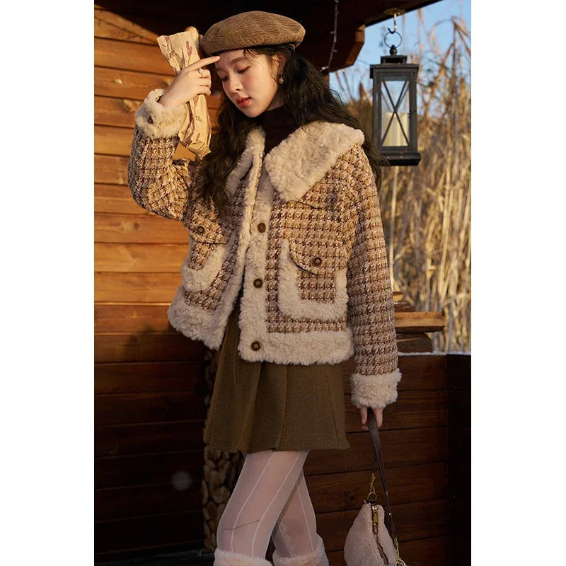 MISHOW Winter Parkas Jacket Women High Quality Loose Padding Cotton Coat Thick Warm Houndstooth Puff Jackets Ladies MXC54W0137