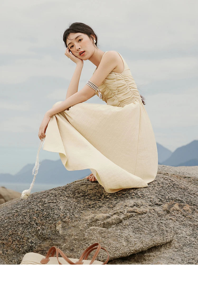 MISHOW Office Lady Summer Dress Women 2025 New Round Neck Sleeveless Solid with Belt Dresses Female Fashion Slimming MXE31L2188