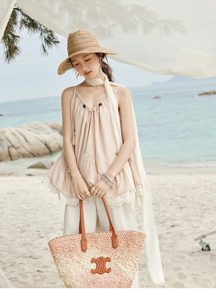 MISHOW French Summer Camisole for Women 2025 Sweet Lace Hollow Flower Sleeveless Tops Female New Fashion Holiday Top MXE33X1758