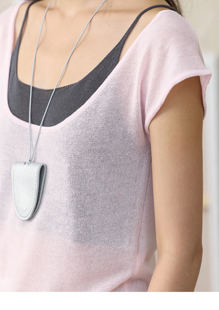 MISHOW Women's Linen Short Sleeve T-shirt 2025 Summer Contrast Color Fake Two-piece Knitted Top Thin Cool Casual Tees MXE36Z1277