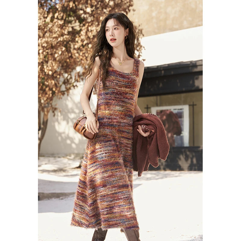 MISHOW Retro Slip Knitted Dresses Coat Separately Women Autumn Winter Sweater Cardigan Slim Knit Suspender Dress MXC59L1625