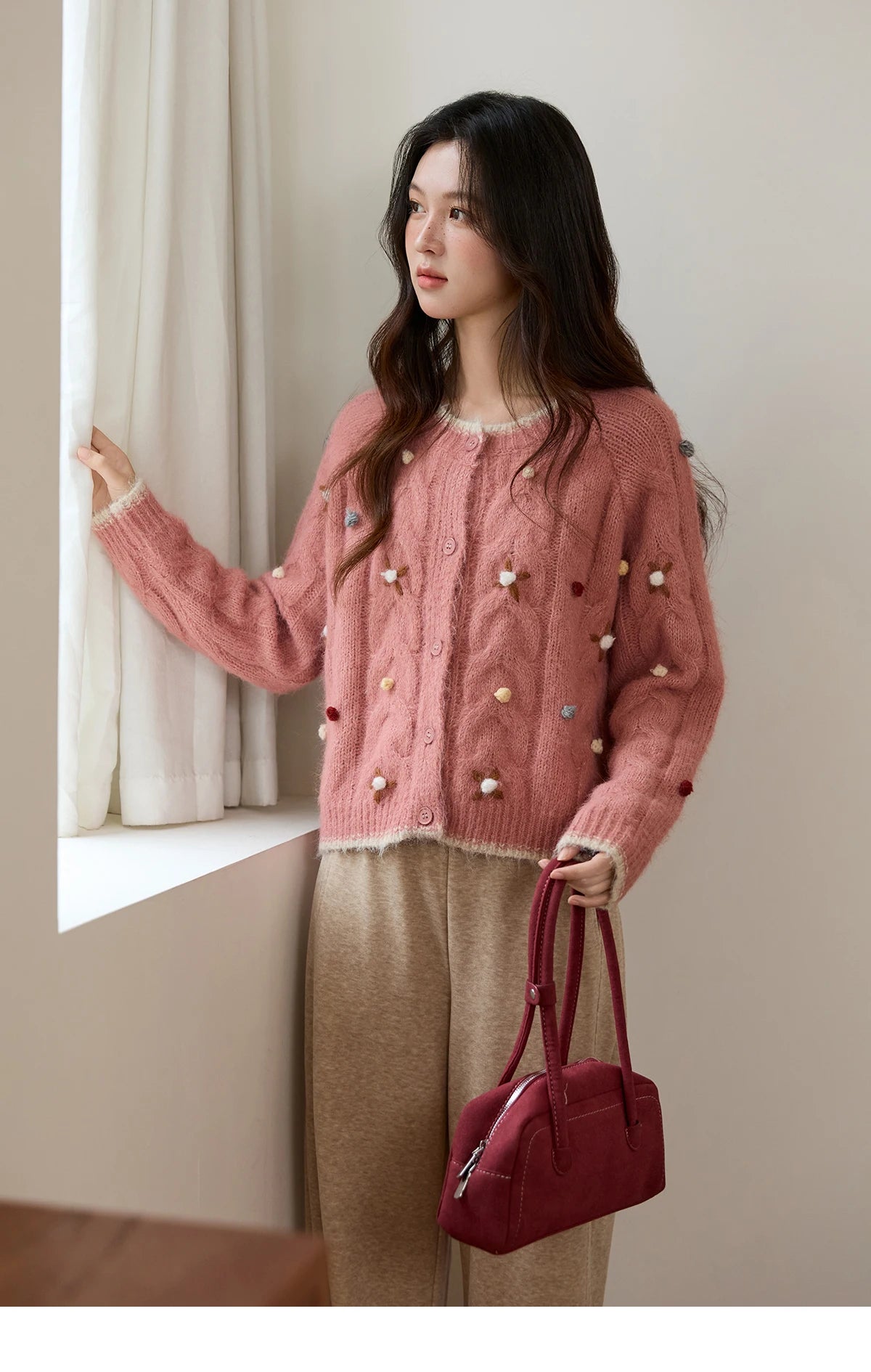 MISHOW Hand-crocheted Knitted Cardigan for Women 2025 Autumn Luxury Long Sleeves Wool Blended Loose Casual Tops MXE48Z2575