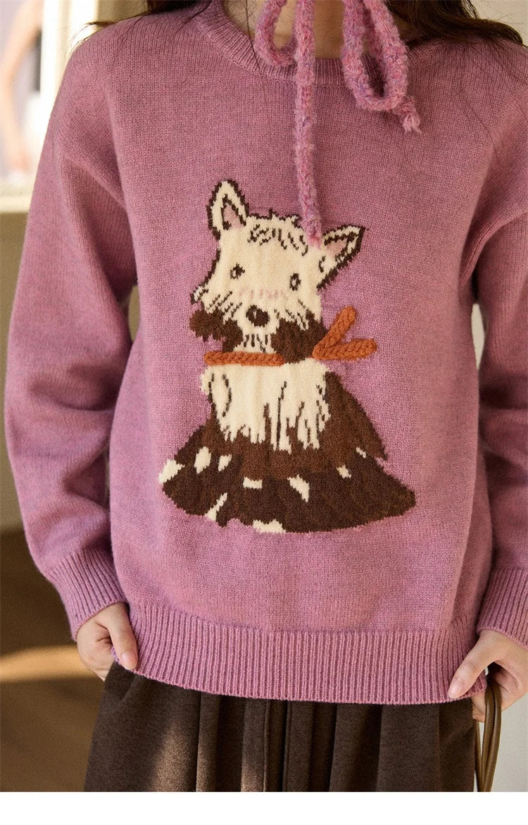 MISHOW Women's Jacquard Dog Thick Sweater Winter Purple Arctic Fleece Loose Soft Knitted Tops (Headband Not Included) MXE88Z2599