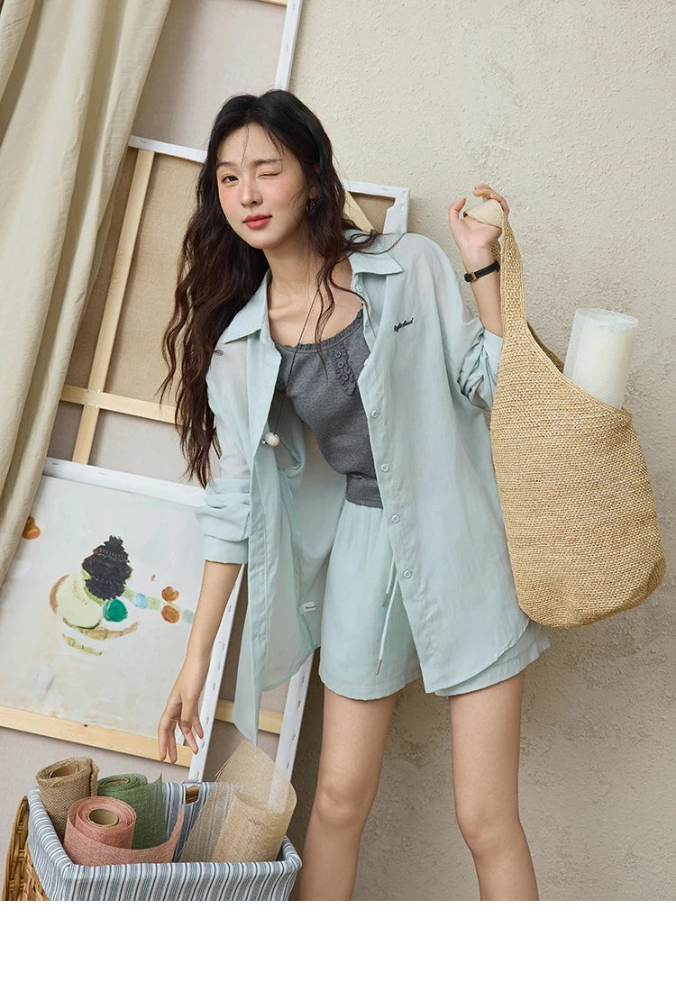 Mishow Long Sleeve Shirt & Tank Top & Pocket Shorts 3-Piece Set MXE36T0639