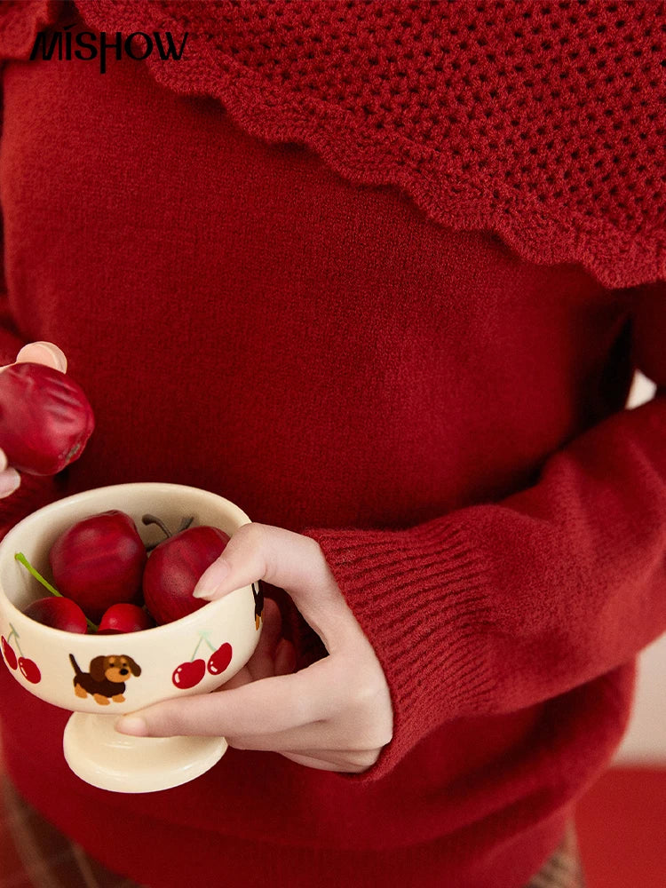 MISHOW New Year Christmas Women's Red Sweater 2025 Autumn Winter Soft Elegant Sweaters 3D Flower Alpaca Knitted Tops MXE94Z2889