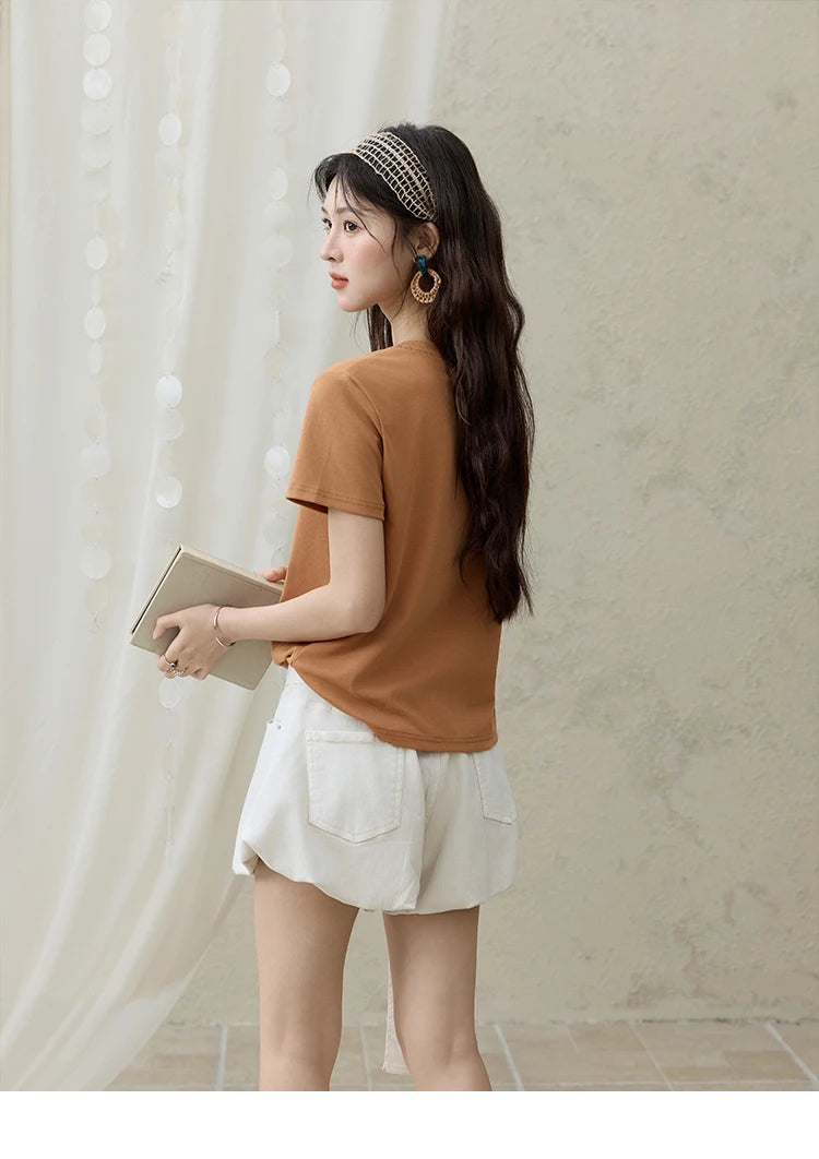 MISHOW Print Women‘s Summer T-shirts 2025 Short Sleeve Round Neck Loose Design Shirt Female Slim Embroidery Tops Lady MXE31T0550