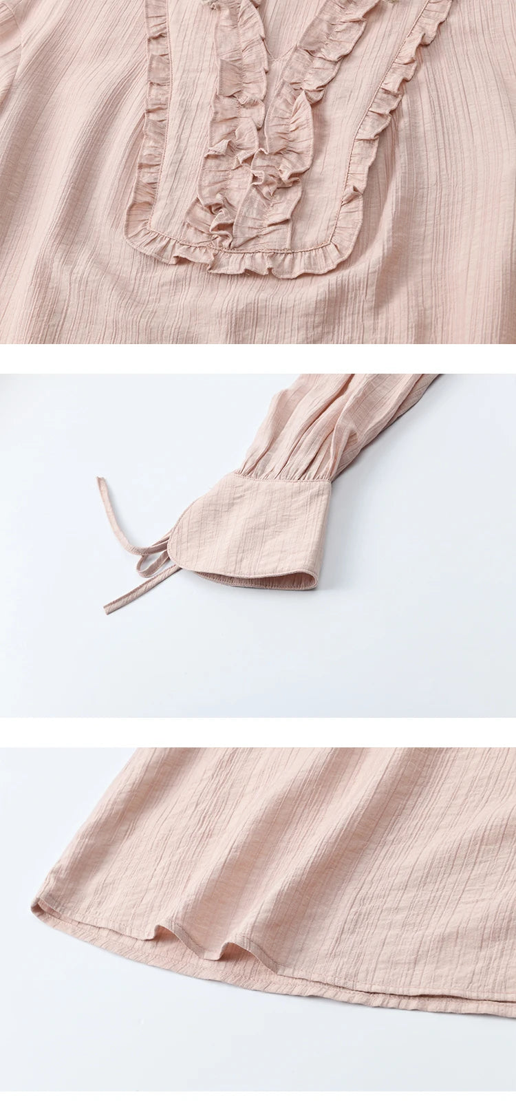 MISHOW Women's Pink Blouse 2025 Autumn Elegant Fold Edge V-collar Bubble Sleeve Top Loose Casual Commute Blouses MXE45X2485