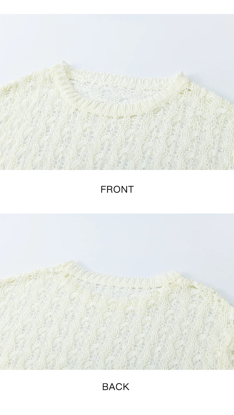 MISHOW Women's Hollow Knitted Tops 2025 Autumn Jacquard Weave Breathable Top Solid Dropped Sleeve Knitted Sweaters MXE43Z1360