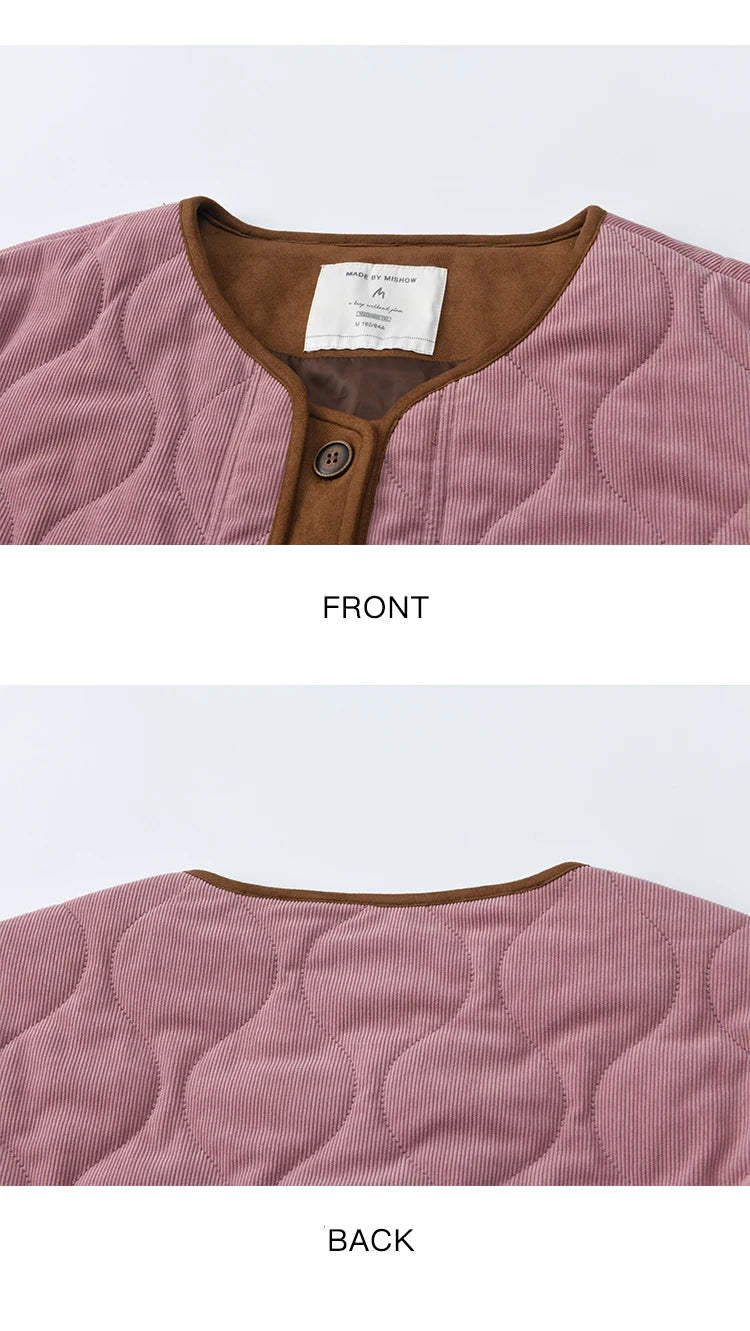 MISHOW Pink Purple Corduroy Jacket Women 2025 Winter Retro Gourd Pattern Pleated Cotton Splicing Suede Jacket Top MXE88W0882