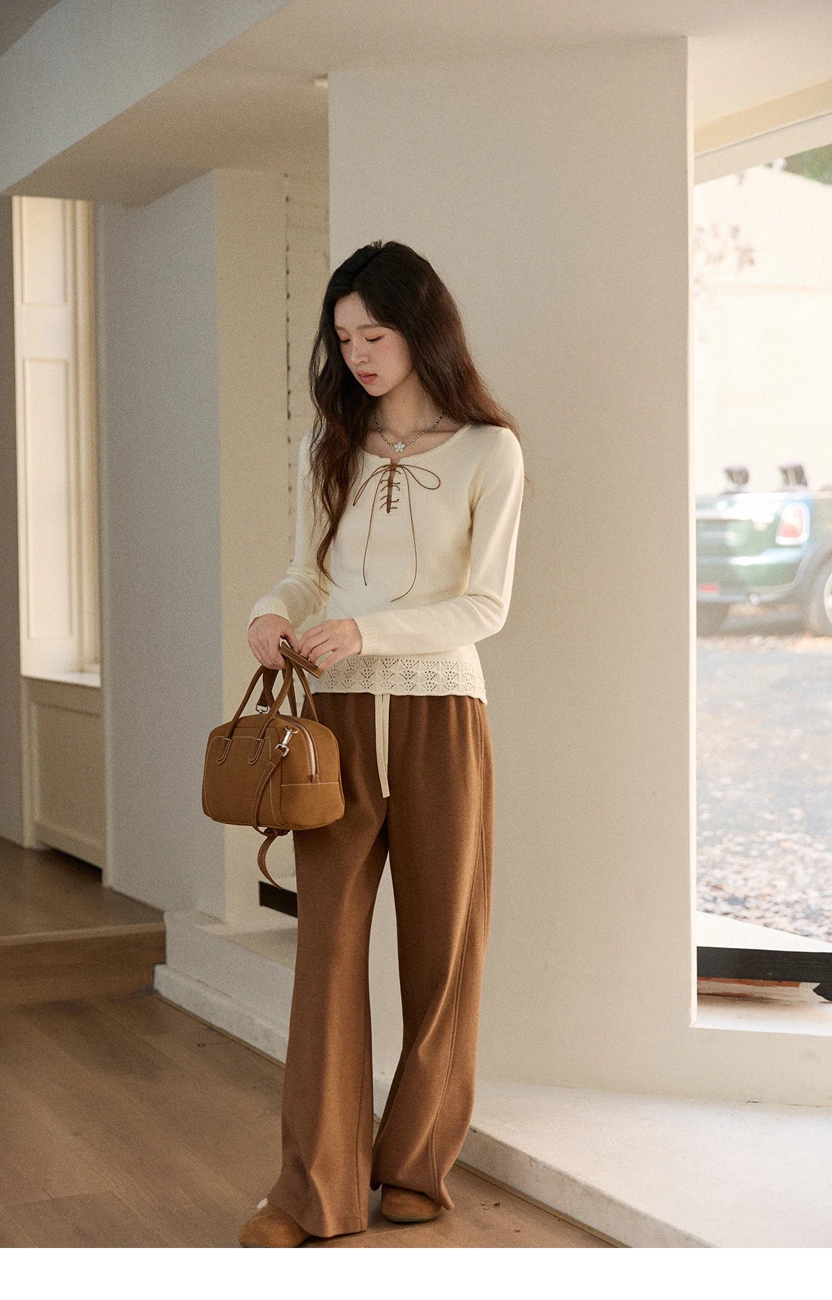 MISHOW Wide-leg Pants for Women 2025 Autumn Winter High Waist Straight Lace-up Loose Pants Retro Casual Slim Pants MXE89K1100