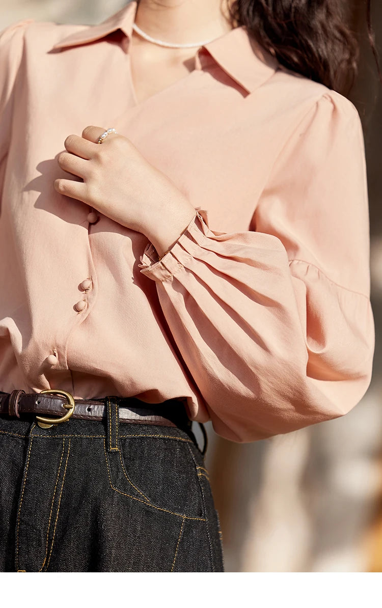 MISHOW French Polo Neck Long Sleeve Shirt Women's Spring Summer 2025 Elegant Sweet Cute Casual Tops Solid Shirts MXE11C0388