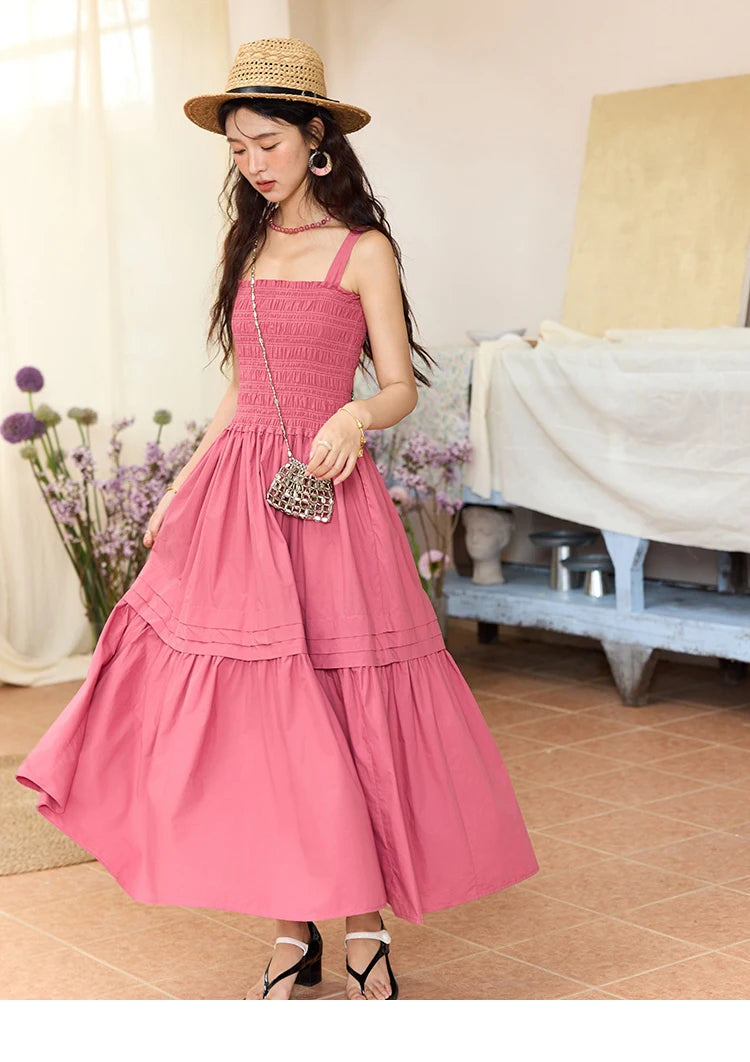 MISHOW Sling Square Collar Dress for Women 2025 Summer High Waist Pocket Fashion A-line Long Dress Ladies Clothing MXE36L2319