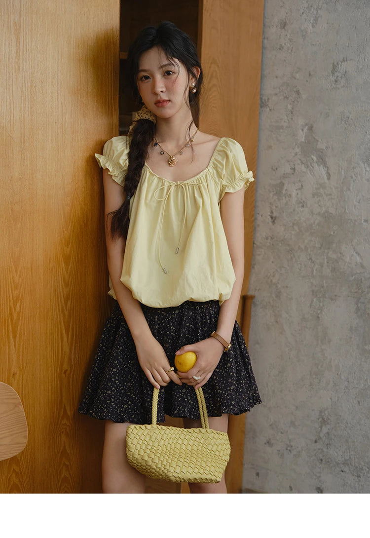 MISHOW 100% Cotton Blouse for Women 2025 Summer New Fashion Puff Sleeve Casual Commute Lace Up Top Ladies Clothing MXE37X1893