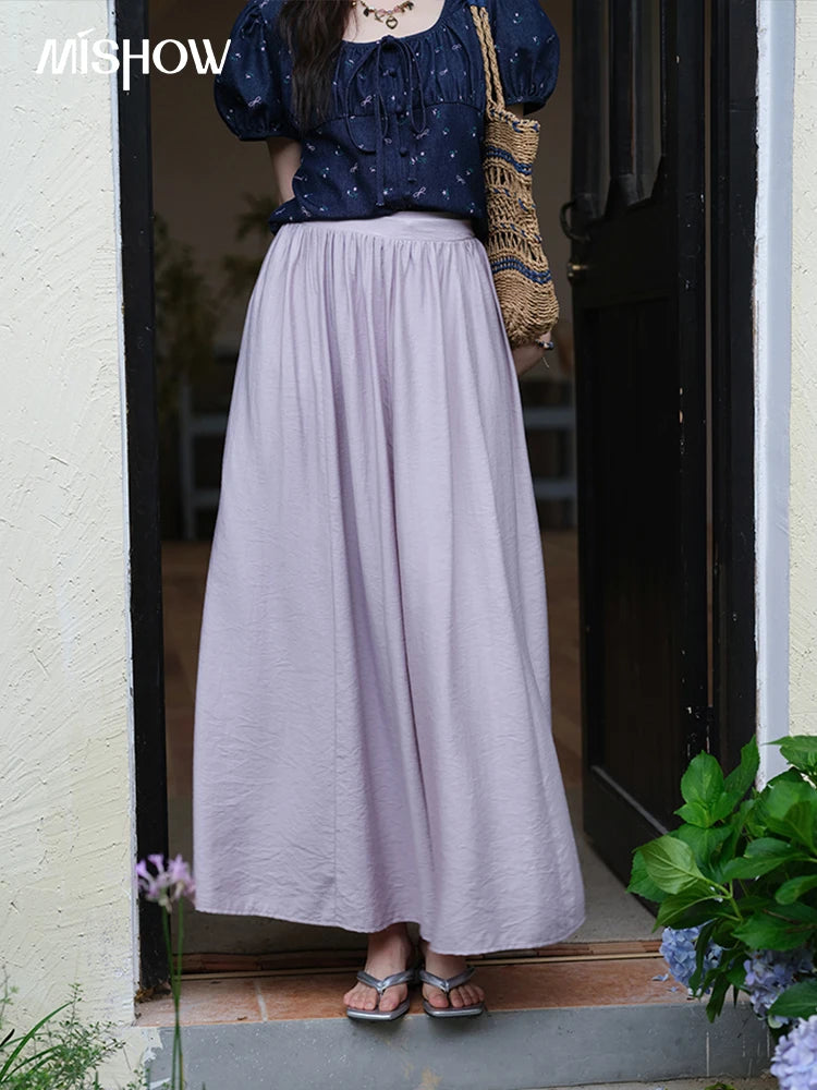 MISHOW Casual Half Skirt for Women 2025 Summer New Office Lady Fashion High Waist Pocket Female Purple Pleated Skirt MXE39B2366