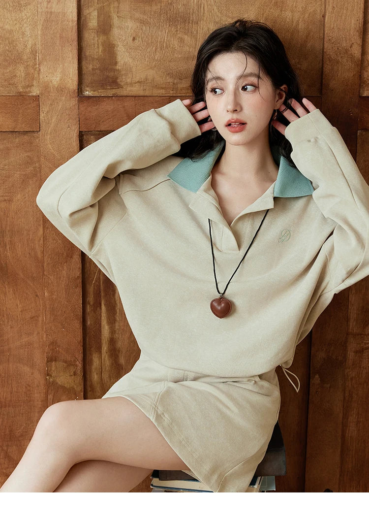 Mishow Polo Neck Sweatshirt & Contrast Letter Skirt Set MXD44V0097