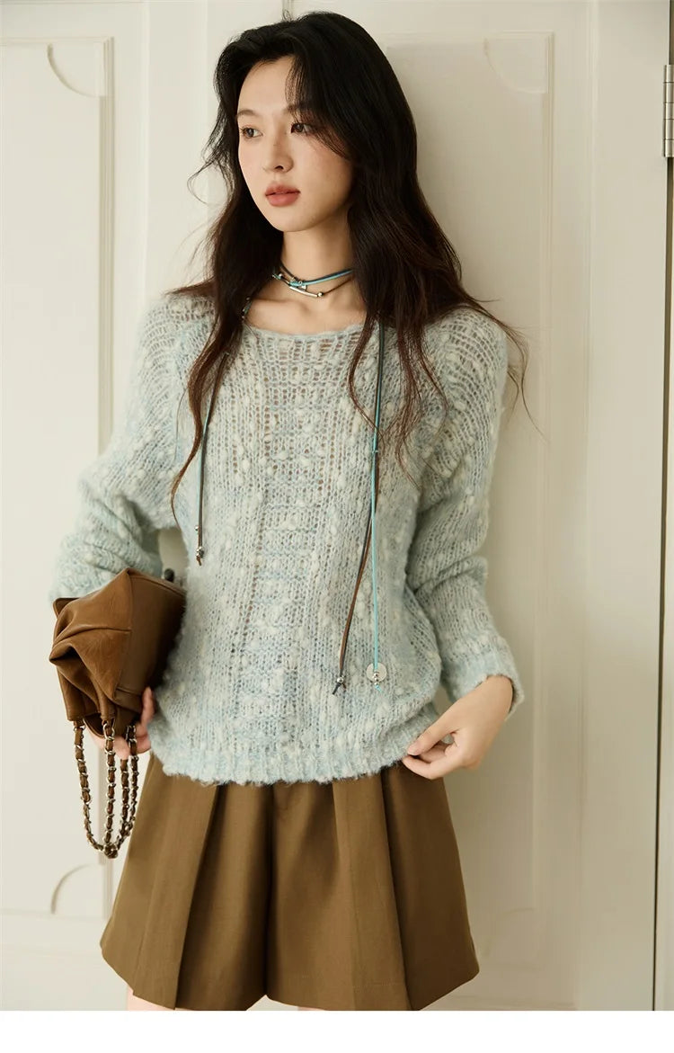 MISHOW Scoop Neck Loose Sweater 2025 Autumn Raglan Sleeve Casual Knitted Top Hollow-out Wool Blend Soft Warm Sweaters MXE46Z2565