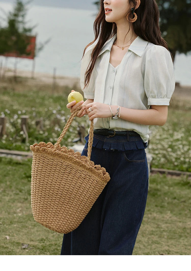 MISHOW French Summer Blouses Women New 2025 Solid Short Sleeve Turn-down Collar Slimming Shirts Female Straight Thin MXE33C0782