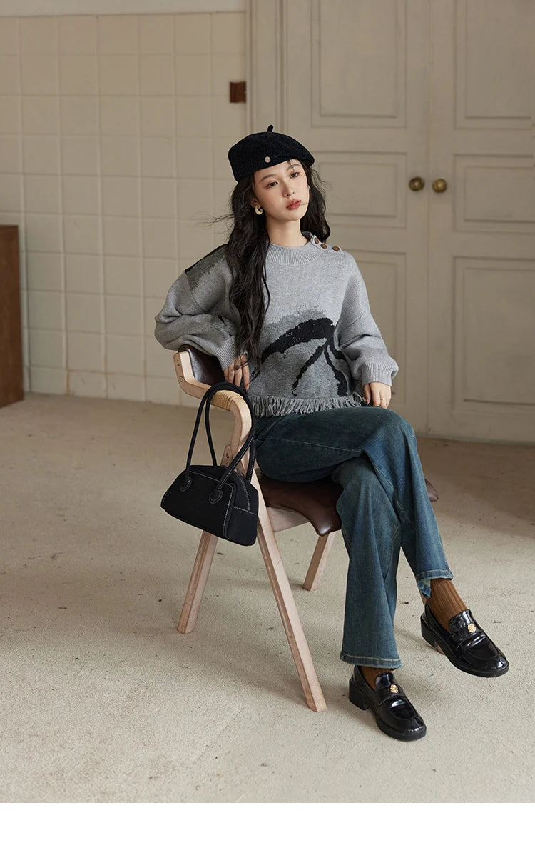 MISHOW Tassel Knitted Sweater Women Fashion Half High Neck Pullover Sweater 2024 Autumn Winter Premium Casual Top MXD43Z0680