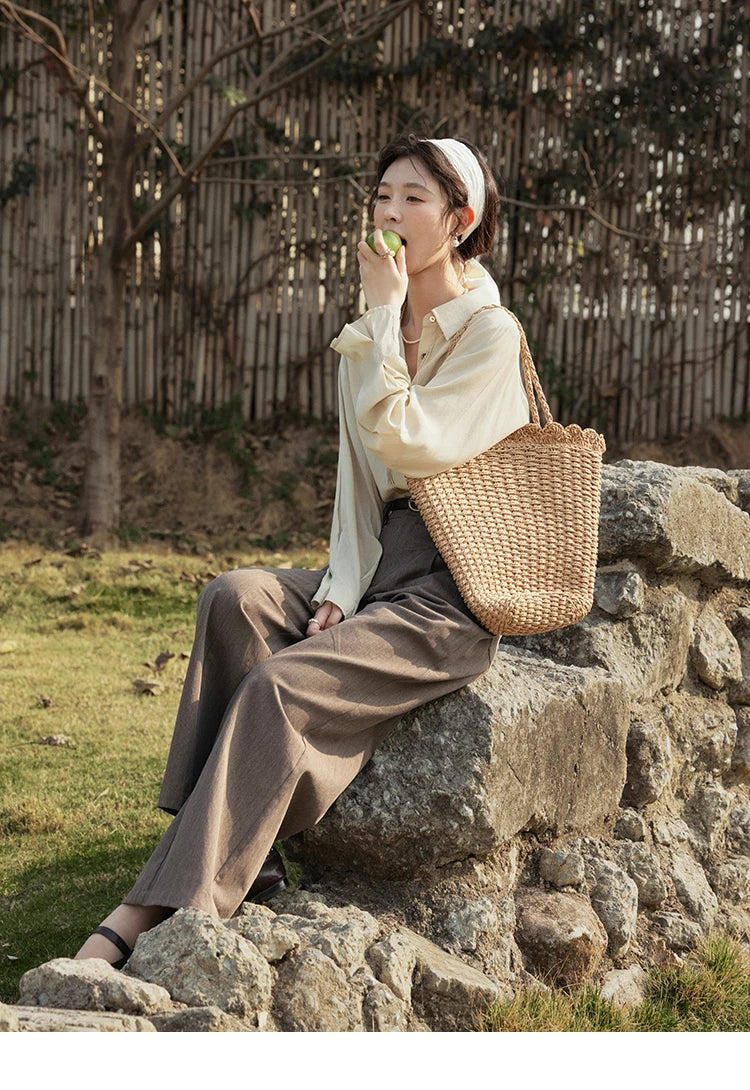 MISHOW Wave Striped Single Breasted Shirt for Women Spring 2025 Shell Buttons Solid Shirts Loose Commuter Outerwear MXE16C0422