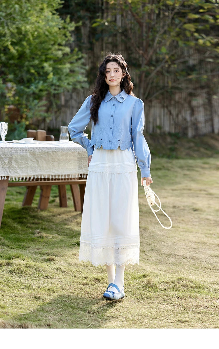 MISHOW French Retro Hollow Lace Skirt for Women Spring 2025 Elegnat 100 Cotton A-line Skirt High Waist Sweet Skirts MXE12B0643