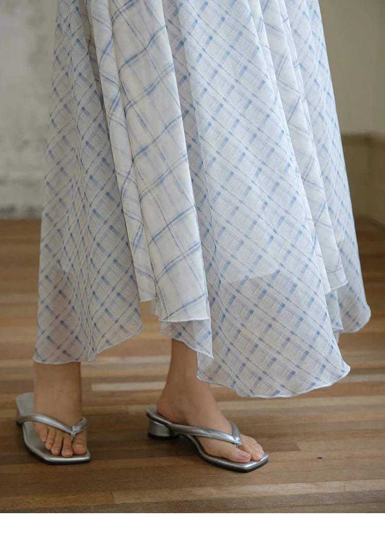 MISHOW Patchwork Plaid Chiffon Half Skirt for Women 2025 Summer Fashion Irregular Wave Edge High Waist A-line Skirt MXE34B0739