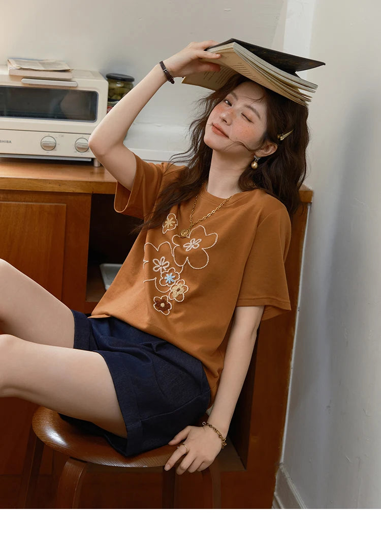 MISHOW Fashion Print T-shirt Women's 2025 Summer New O-Neck Short Sleeve Tee Casual Versatile Top Women's Clothing MXE36T0576