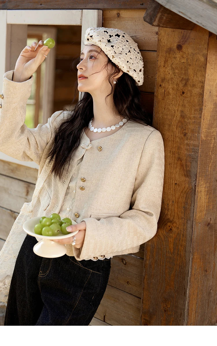 MISHOW Fashion Xiaoxiangfeng Long Sleeve Jacket Women's Spring New High End Temperament Button Tops Short Coat Girl MXE11W0713