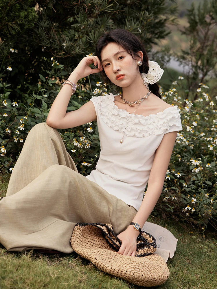 MISHOW French Stringy Selvedge One Neck T-shirt for Women Summer 2025 Raglan Sleeves Wool Short Top Sexy Solid Tees MXE34T0605