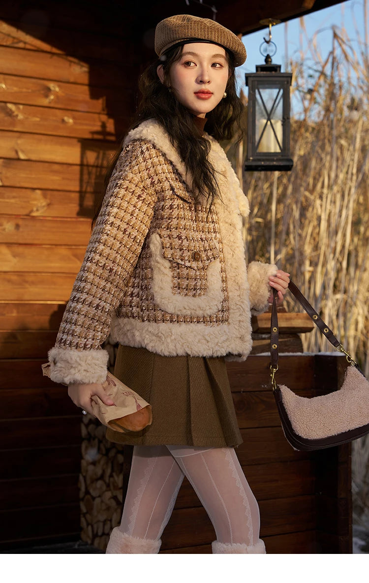 MISHOW Winter Parkas Jacket Women High Quality Loose Padding Cotton Coat Thick Warm Houndstooth Puff Jackets Ladies MXC54W0137