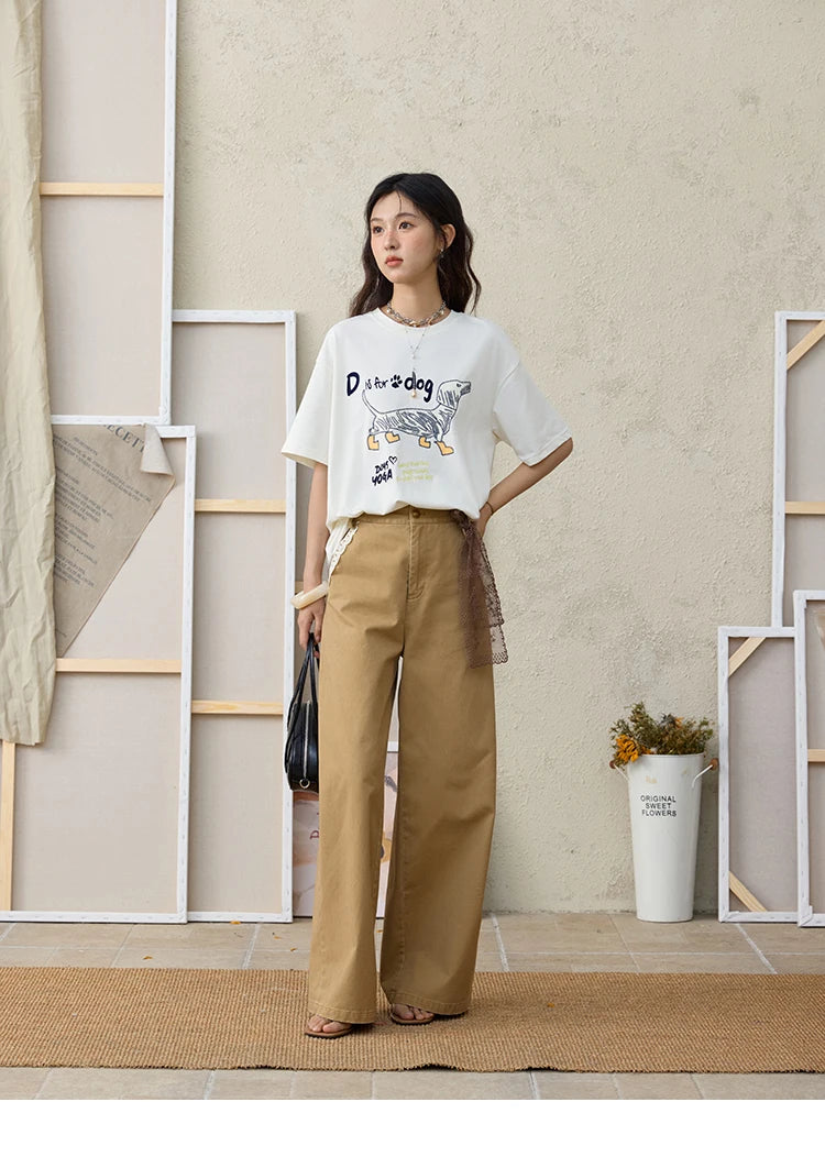 MISHOW Print Summer T-shirts Women 2025 Short Sleeve Round Neck Flocked Puppy Loose Shirt Female Casual Versatile Top MXE33T0542