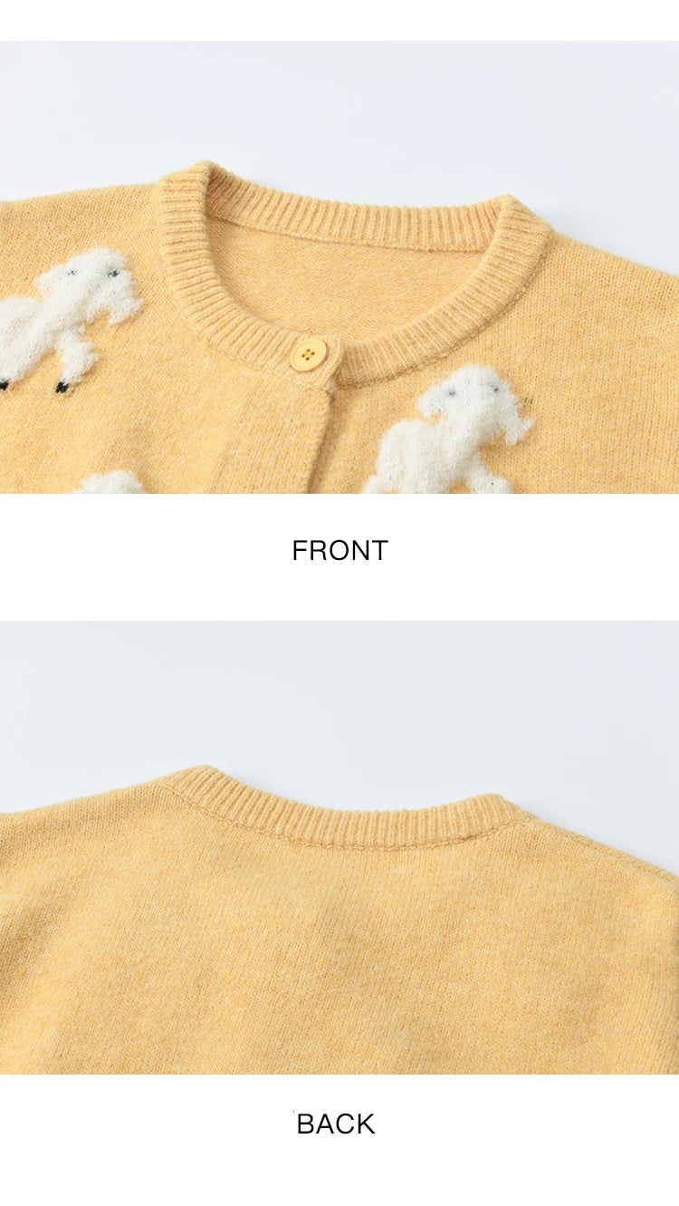 MISHOW Lamb Jacquard Knit Cardigan Women 2025 Autumn New Lambskin Round Neck Single-breasted Commuting Loose Sweater MXE48Z2571