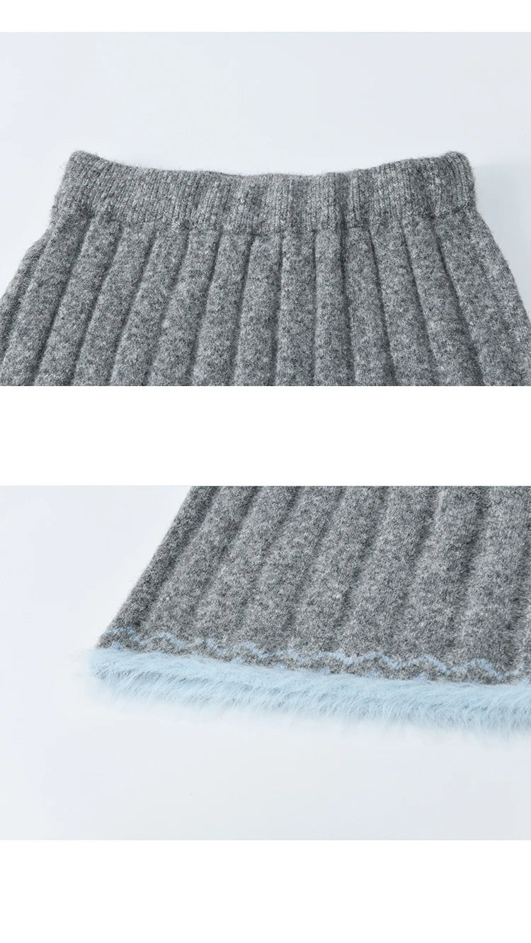 MISHOW Woman Gray Sweater Skirt Suit 2025 Winter Fashion Crew Neck Long Sleeve Sweater Knitted Mini Skirt Suit Woman MXE51T1406