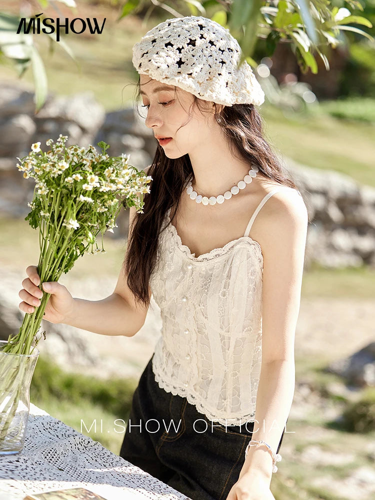 MISHOW Lace Embroidered Camisole for Women Spring 2025 Adjustable Shoulder Straps Slim Tank Top Sexy Sweet Camisole MXE13D0050