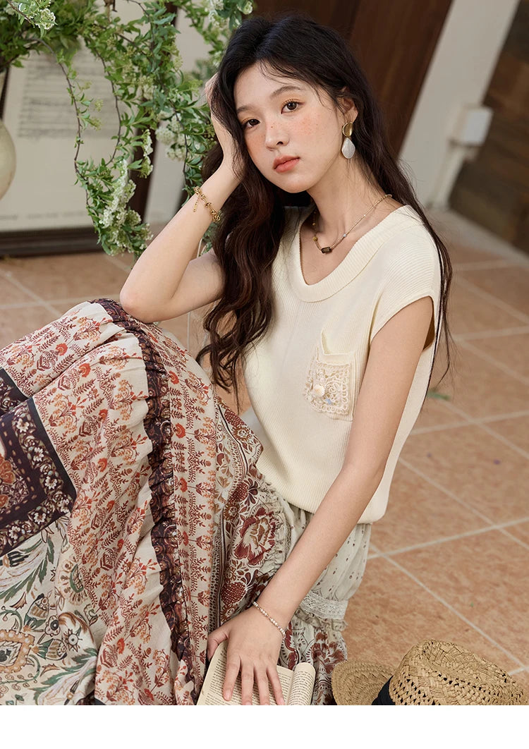 MISHOW Cool Knitted Short Sleeve T-shirt 2025 Summer V-neck Pocket Shell Lace Tops Casual Solid Raglan Sleeve Tees MXE34Z1265