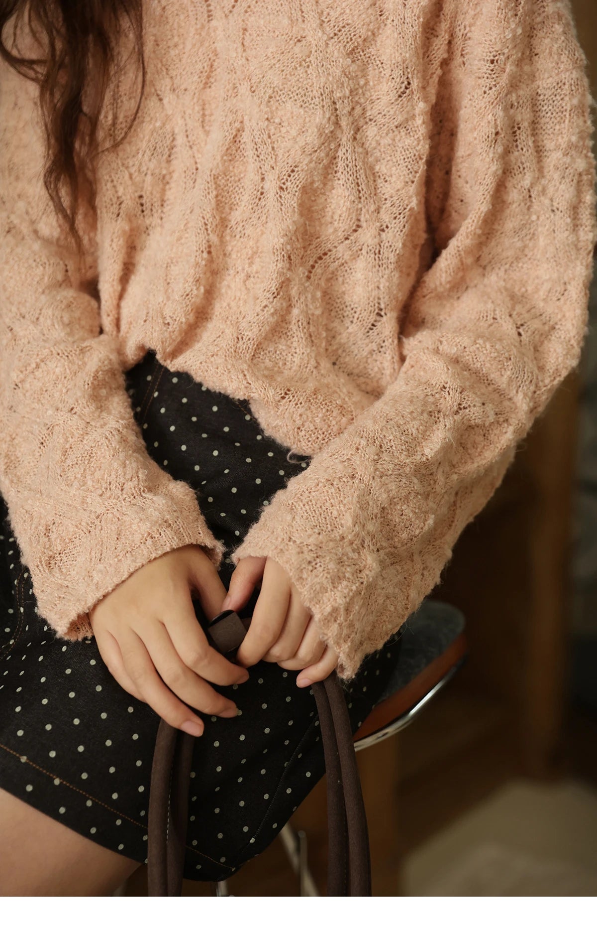 MISHOW Bamboo Loop Yarn Knitted Sweater for Women Autumn 2025 Hollow V-neck Lace Sweater Casual Solid Pullovers Tops MXE43Z1349