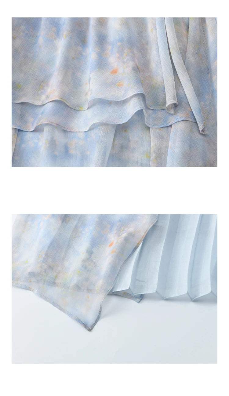 MISHOW Fashion Print Strap Dress for Women 2025 Summer New Multi Layer Ruffle Edge Splicing Sleeveless Midi Dresses MXE35L2233