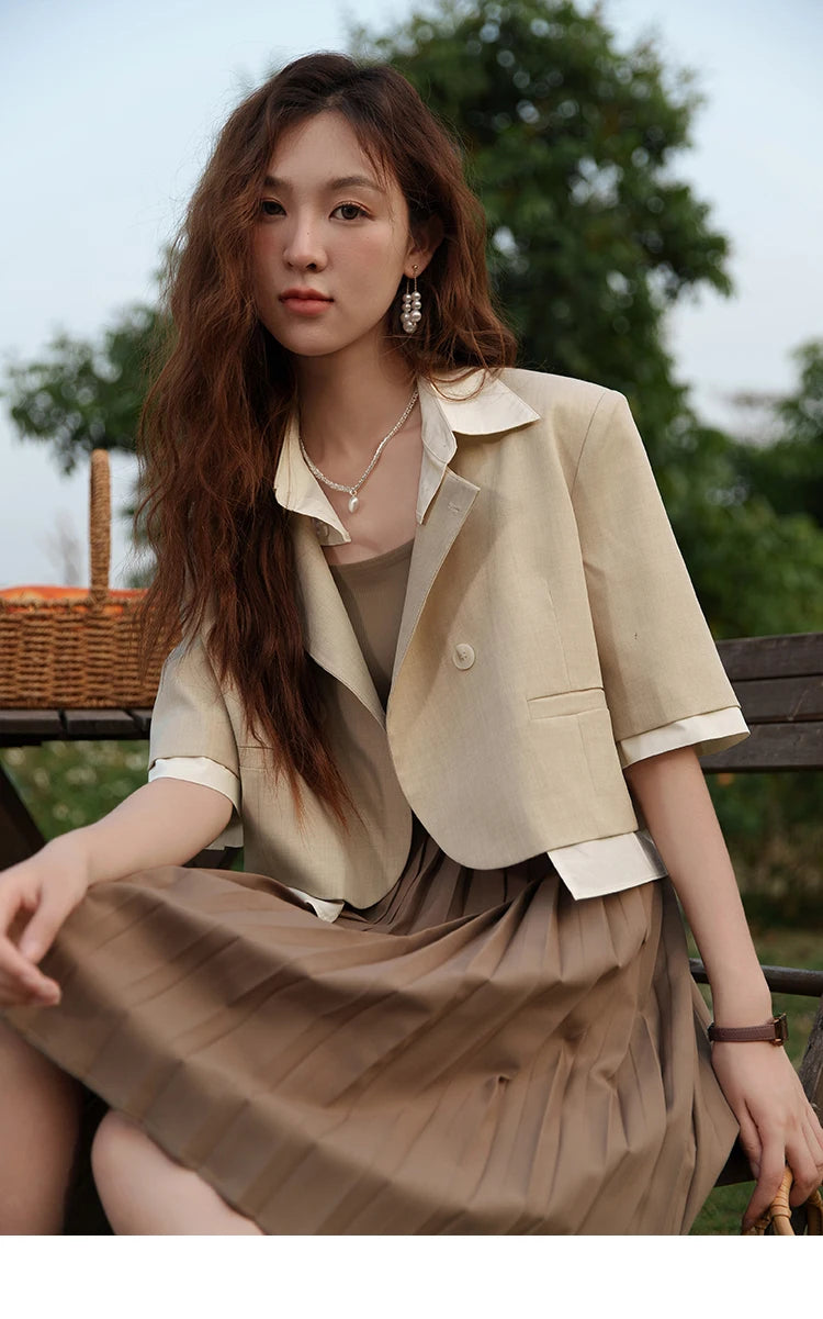 MISHOW Fake Two Short Suit Jackets for Women Summer Three Quarter Single Breasted Turn-down Collar Female Coats MXC33W0016