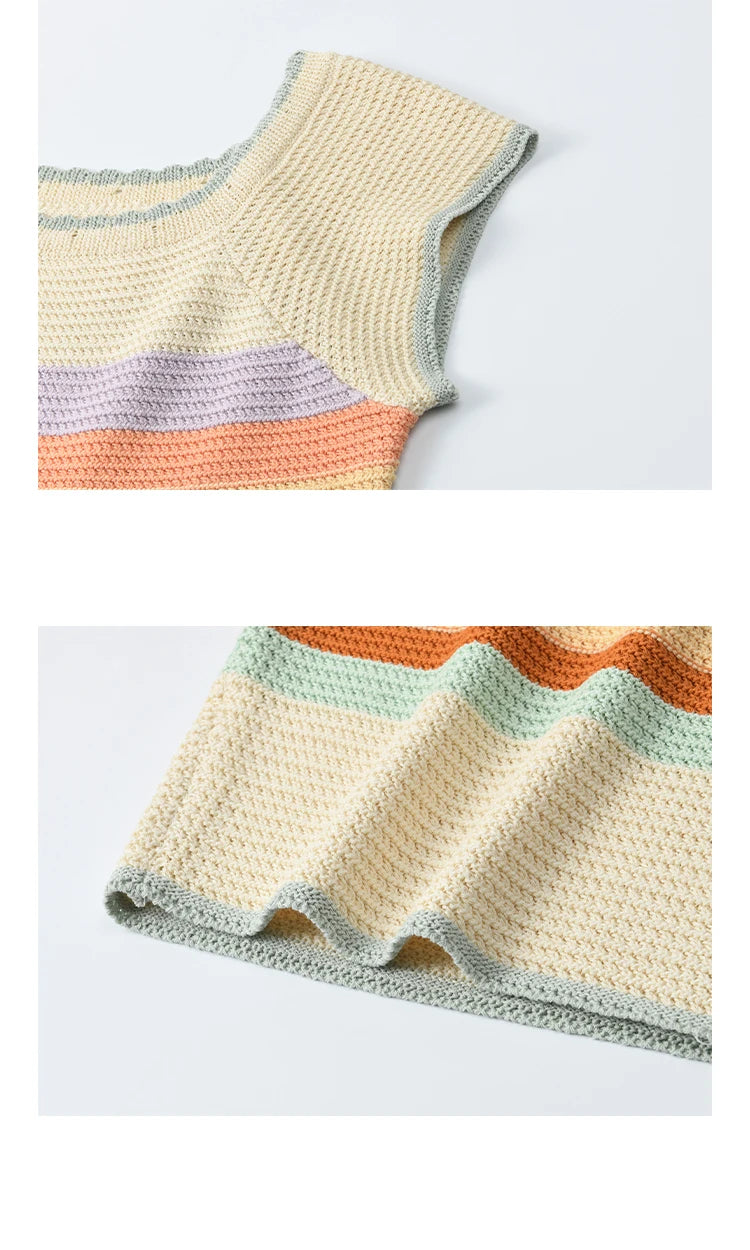 MISHOW Casual Stripe Knitted Pullover Women Summer New 2025 Short Sleeve Round Neck Slimming Tops Female Office Lady MXE31Z1222