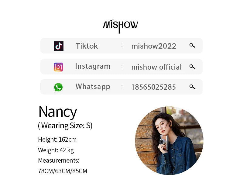 MISHOW 100 Cotton Denim Shirt French Retro Long Sleeved Shirt for Women 2025 Spring Loose Fit O Neck Casual Shirt Top MXE12C0384