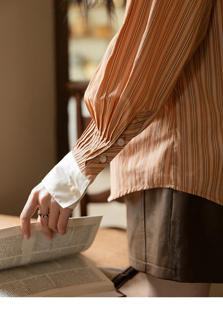 MISHOW Loose Striped Shirt for Women Autumn 2025 Contrasting Lapel Top Single Breasted Patchwork Shirts Office Lady MXD41C0286