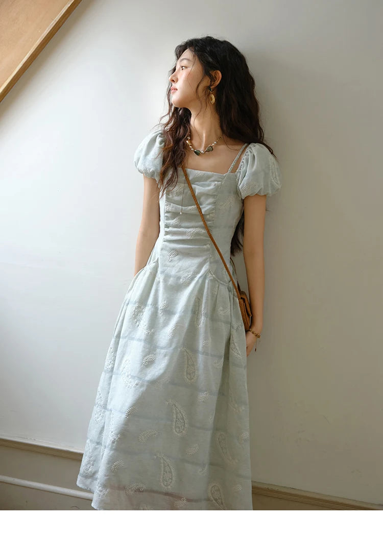 MISHOW Women's Puff Sleeve Dress 2025 Summer Fashion Paisley Embroidery Lady Pocket Dresses Vacation Women's Clothing MXE34L2265