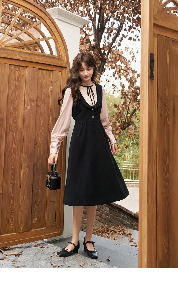 MISHOW French Vintage Strap Dress Autumn 2025 A-LINE U-Neck Sleeveless Black Temperament Pullover Mid-Calf Dresses MXC43L1570