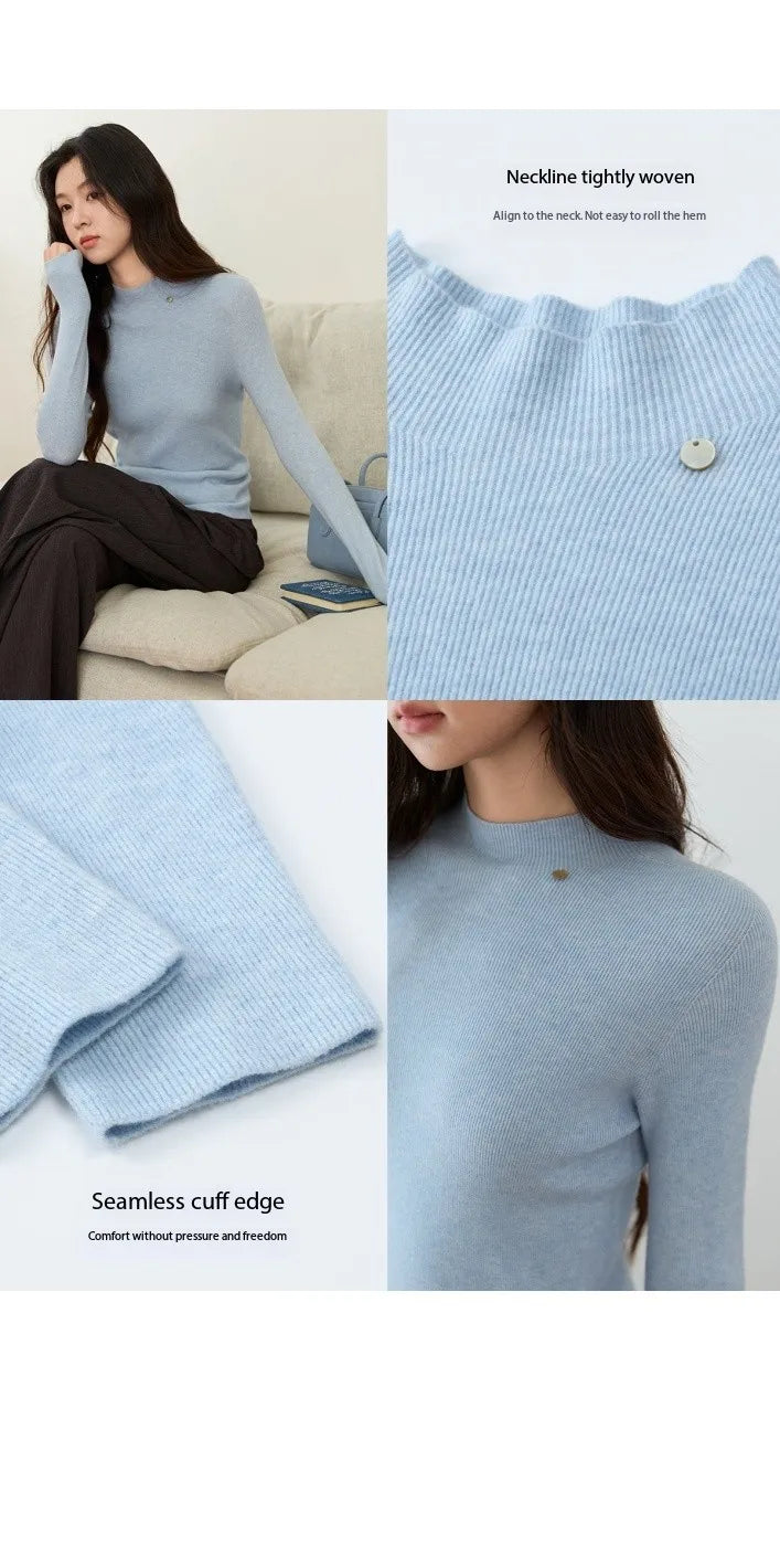 MISHOW Woman Long-sleeved Tops 2025 Autumn Winter Minimalist Mock Neck Knited Top Commute Casual Slim Pullover Woman MXE48Z2583
