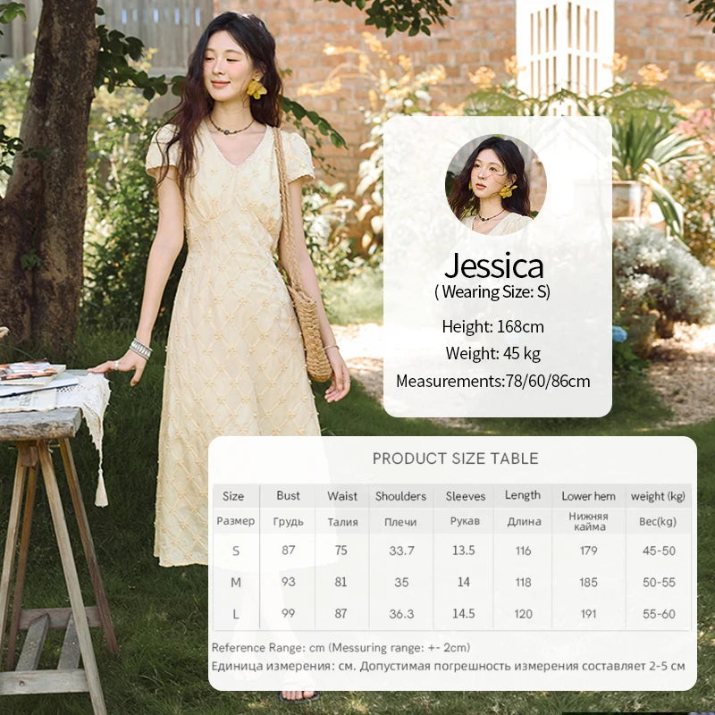 MISHOW Women's V-neck Lace Spliced Dress 2025 Summer New Embroidery Vacation French Style Jacquard Mid-Length Dresses MXE38L2378