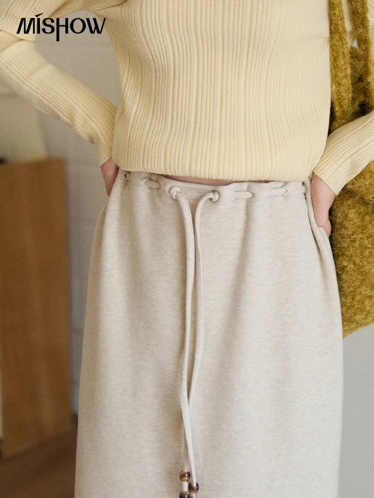 MISHOW Woman Brown Skirt 2025 Retro High Waist Loose Fitting Half Body Skirt with Back Split Straight Leg Long Skirt MXE90B2447