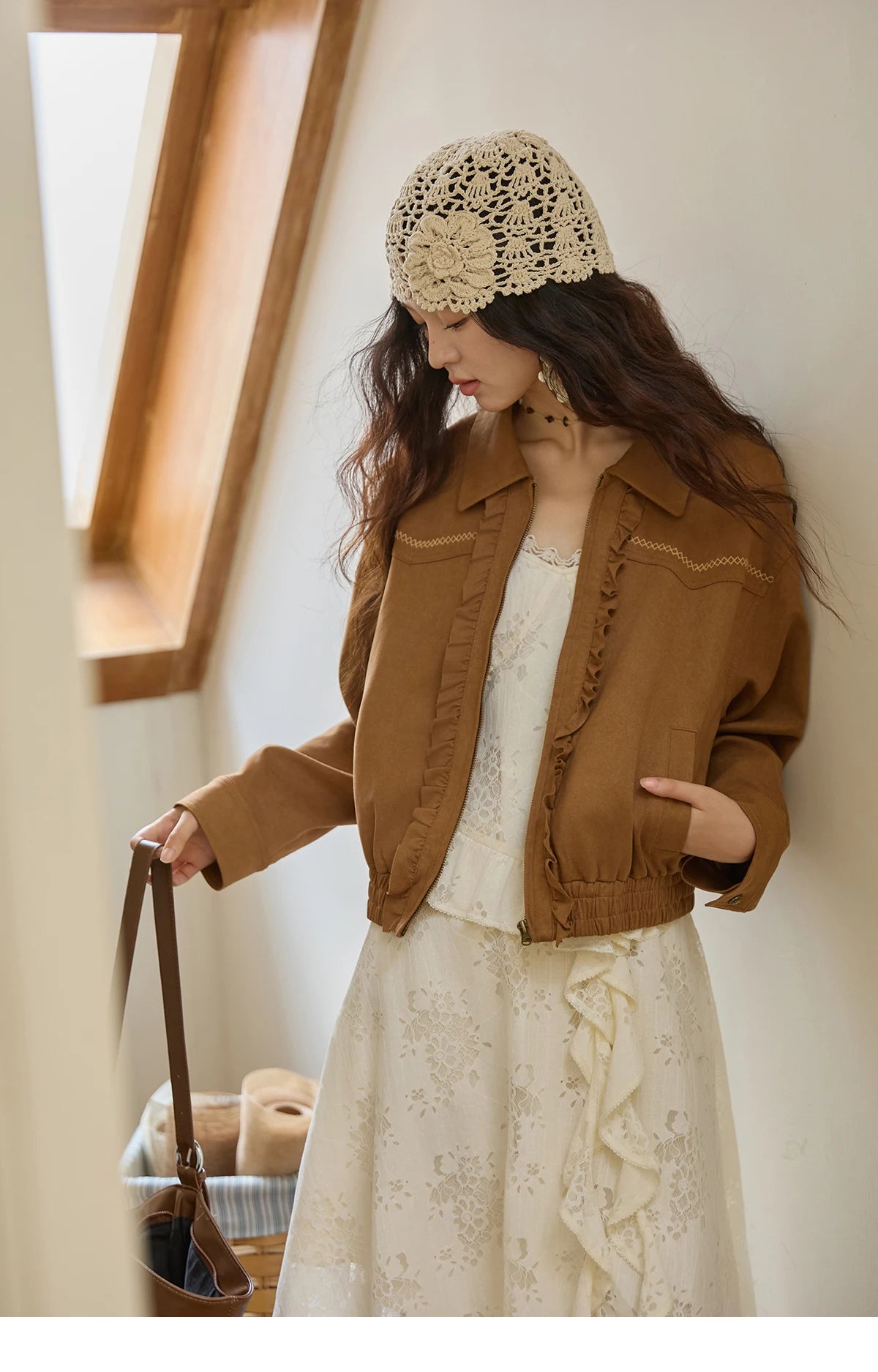 MISHOW Bohemian Apricot Lace Camisole Inner Dress Autumn Irregular Ruffle Tassel Hem Dresses Front Side Fork Dress MXE43L2449