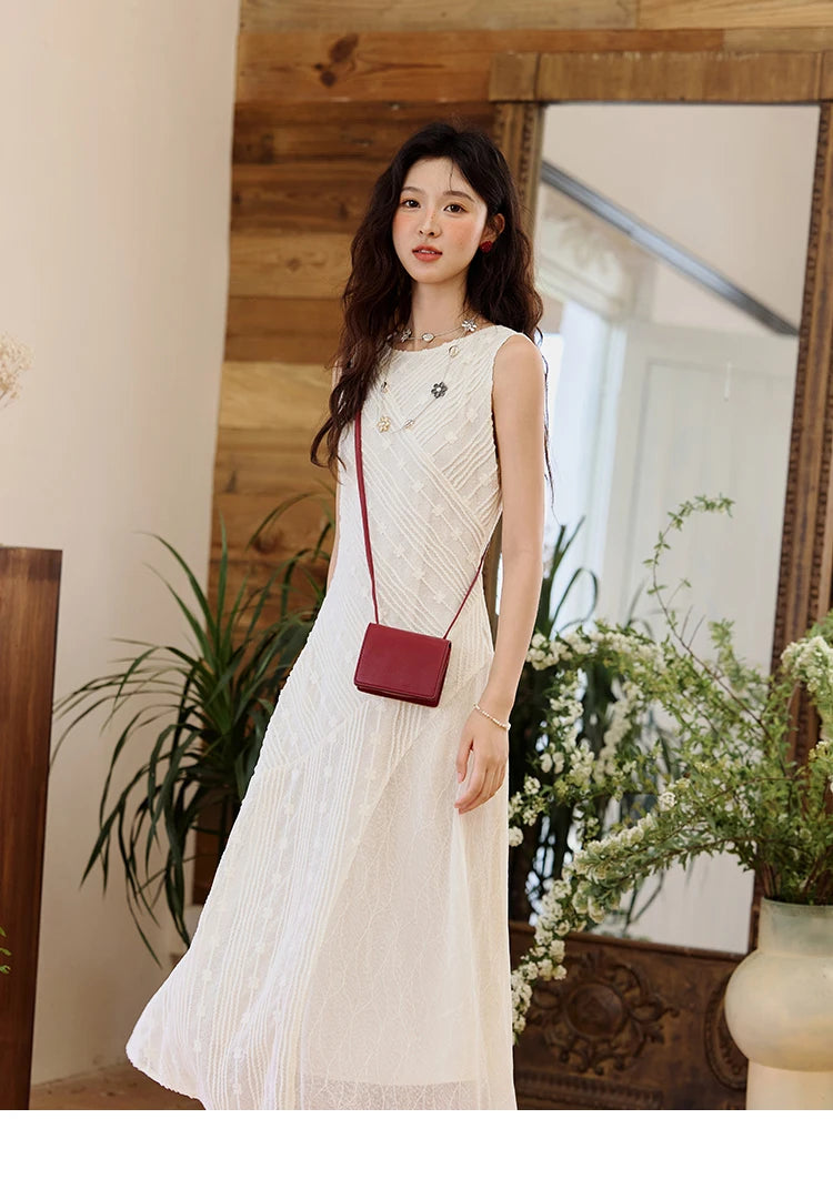 MISHOW Asymmetric Lace Fishtail Dress 2025 Summer Flower Embroidery Sleeveless Elegant Dress Round Neck Long Dresses MXE35L2301